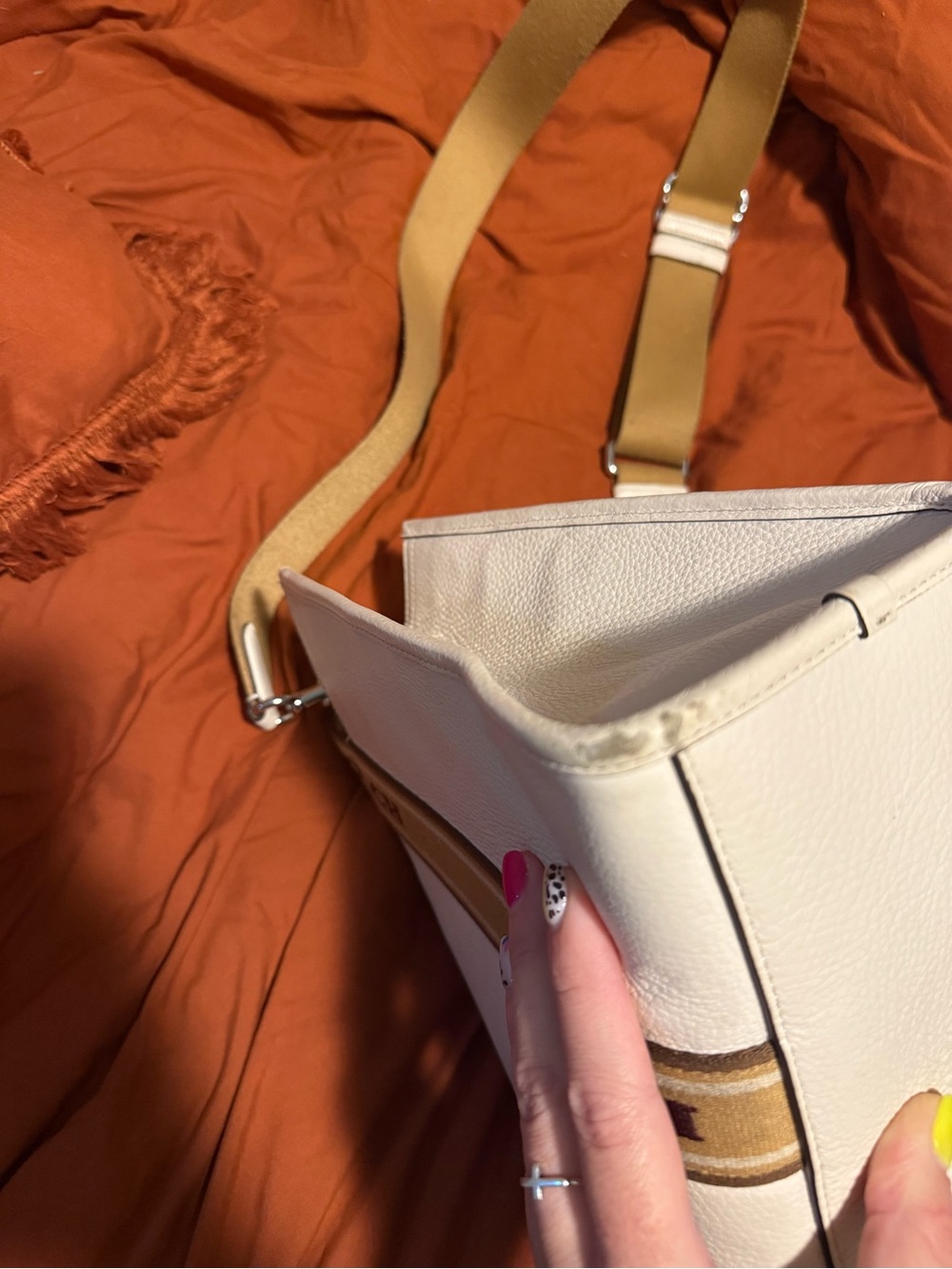 COACH Cream Pebbled Leather Tote with Tan Branded Straps - Picture 4 of 6